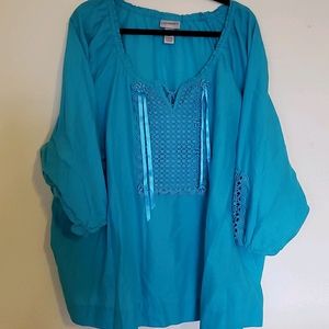 Catherine's 4x (30/32) Aqua cotton blouse